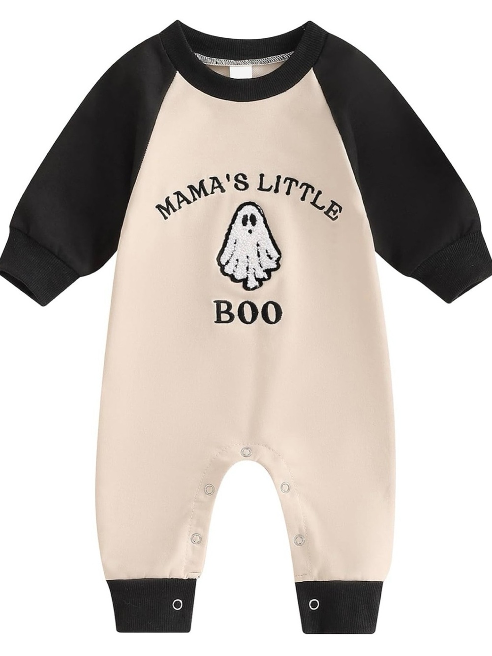 Baby Halloween “Mama's Little Boo” Beige & Black Baby One-Piece Romper